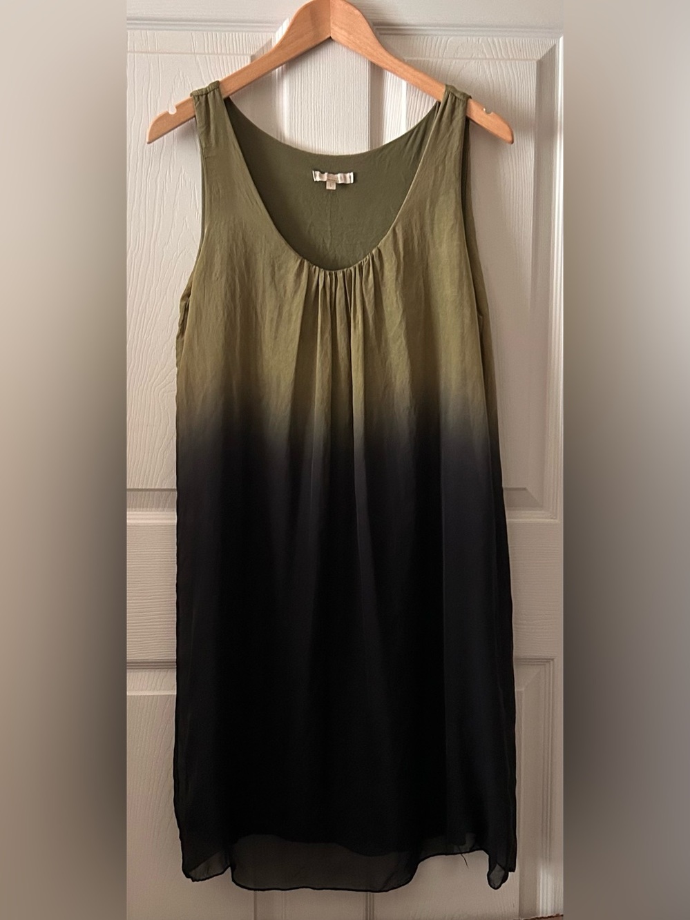 Prontomoda Giusy 100% Silk Ombré Green Black Minimalist Trapeze Dress Size Large